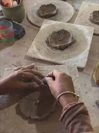 video of Hibiscus Ceramic Incense Burner Holder being handmade